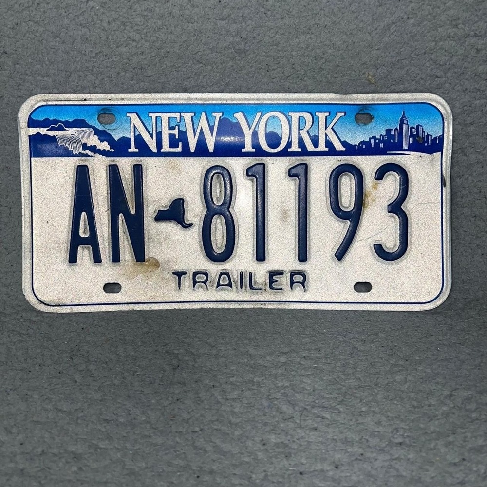 Vintage New York Trailer License Plate Empire State Blue White AN-81193 NY Y2K